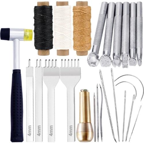 KAOBUY Professional Leather Craft Tools Kit Hand Sewing Stitching Punch Carving Work Saddle Groover Set Accessories DIY Tool