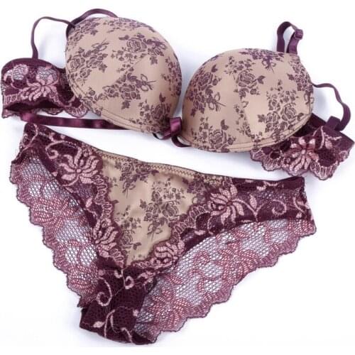 Womens Sexy Lace Bra Set Floral Print Underwear Push Up Bra Lingerie Panties Briefs Brief Sets