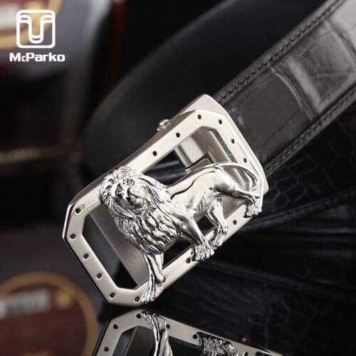 McParko New Genuine Leather Belt Luxury Crocodile Man Belt Automatic Buckle 3.5cm Fashion Lion Design Croco Waist Belt For Jeans