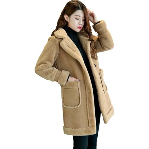 2020 winter new fur womens cotton jacket loose mid-length coat thick deerskin velvet quilted jacket