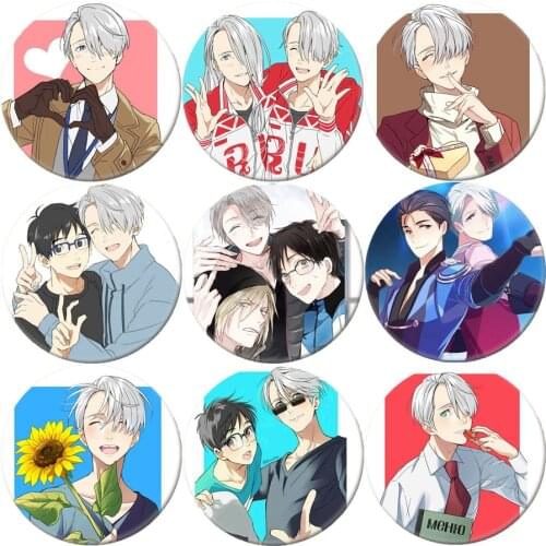 New Fashion Anime YURI!!! on ICE Yuri Victor Brooch Cosplay Badge Backpacks Button Clothes Female Women Party Gift BSDYL