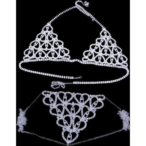 Sexy Crystal Body Chain Silver Bikini Bra Chain Suit Beach Waist Belly Chain Crop Top Underwear Body Jewelry Accessories
