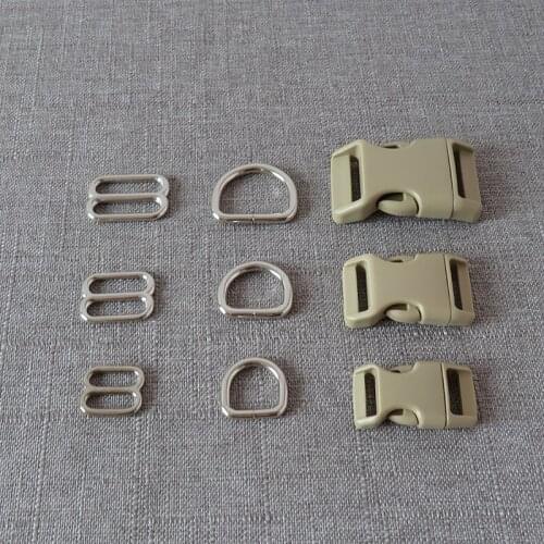 20Sets/Lot Plastic Side Buckle Metal D Ring Adjuter Straps Belt Loop Clasp Slider For Pet Dog Collar Harness Hardware Accessory