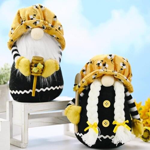 Plush Elf Doll Cartoon Bee Print Christmas Festival Decoration Exquisite Faceless Santa Doll for Easter