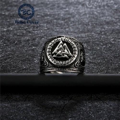 Dropshipping Retro Mens Rings Viking Runes Nordic Triangle Symbol Valknut Ring Stainless Steel Punk Rock Jewelry Gift Wholesale
