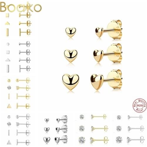 BOAKO 3Pcs/Set Geometry Stud Earring for Women Small Star Round Piercing Earrings 100% S925 Sterling Silver 2021 Trend Jewelry