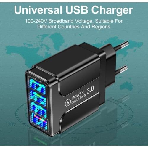 4 USB Ports Quick charge 3.0 USB Charger for iPhone 12 pro 11 Xiaomi Samsung Huawei 9V 2A Fast Charging Wall Phone Charger