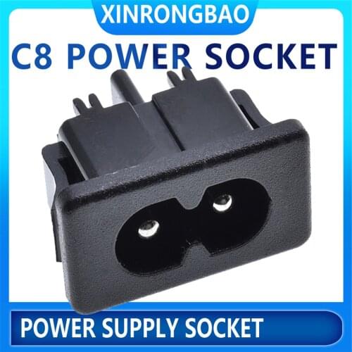 Manufacturer AC inlet C8 power socket 2.5A250V female C8 Panel Mount Plug Adapter 2 Pins IEC Inlet Module connector Flame retard