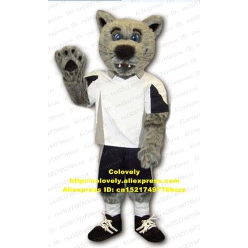 Smart Gray Wolf Coyote Jackal Dhole Mascot Costume Fancy Dress With Black Big Nose Long Beard White Shirt Fat Legs No.8857 FS