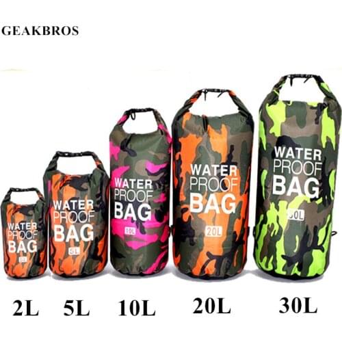 Outdoor Sports Rafting Bag PVC Camo Dry Bag Waterproof Backpack Portable River Tracing Swiming Bucket 2L 5L 10L 15L 20L 30L
