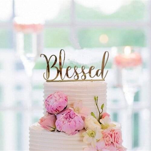 Blessed Cake Topper Christian Baby Baptism Toppers Christening 1st Communion God Bless Acrylic Anniversary Gifts Gold Mirror