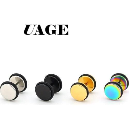 UAGE Fashion Punk Earrings Double Sided Round Bolt Stud Earrings Male Gothic Barbell Black Earrings Men Jewelry Gifts