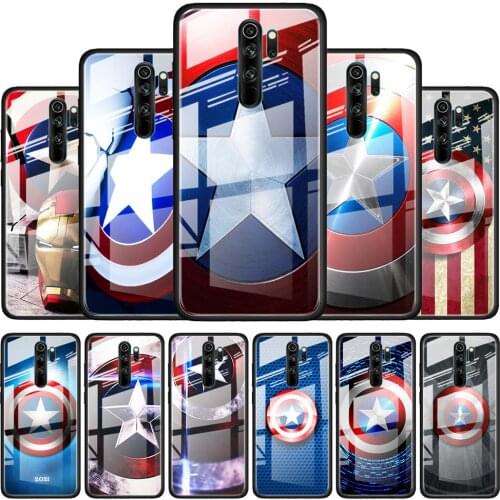 Captain America shield Marvel for Xiaomi Redmi K40 K30 K20 Pro Plus 9C 9A 9 8A 7 Luxury Shell Tempered Glass Phone Case Cover