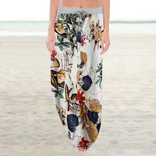 Women Floral Print Pants Casual Sweatpants High Waist Sport Sports Pants Casual Ladies Drawstring Long Printed Beach Pants