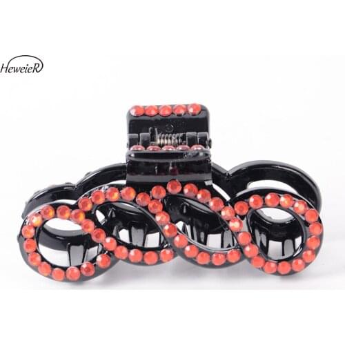 2019 Casual New Women Plastic Hair Claw Clips Hollow Headdress Hairpins Crab Clamp Red Rhinestone Crystals Hairdress Accessories