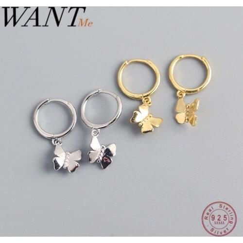 WANTME Fashion Real 925 Sterling Silver Butterfly Hanging Stud Earrings for Women Punk Hip Hop Insect Earring Jewelry Gift 2020
