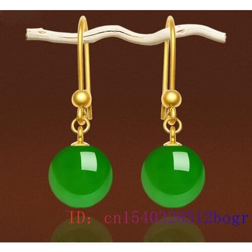 Jade Bead Earring Amulet Chalcedony Gifts Women Jewelry Natural Green 925 Silver Gemstone Fashion