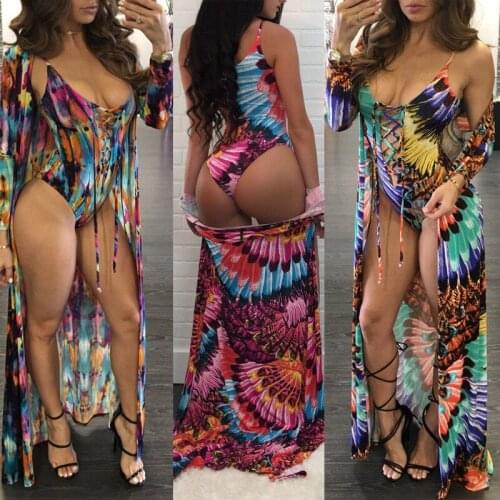 Women sexy Swimwear 2Pcs Retro Bikini Cover Up Set Push Up Swimsuit Floral Print Bathing Suit High Waist Bandage Beachwear