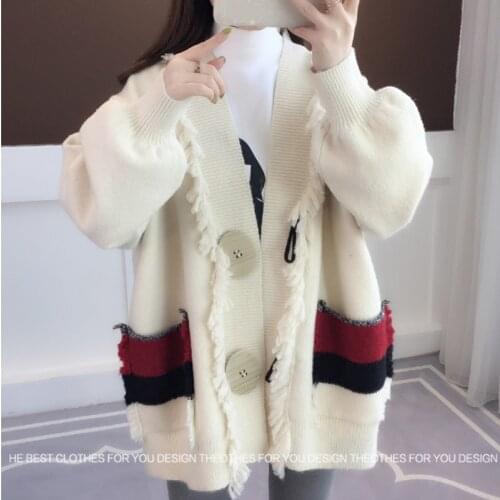 Womens Sweater Cardigans Tassel Thicken Knit Loose Korean Style Casual 5-colors Patchwork Pockets Autumn Winter Chic Ladies Coat
