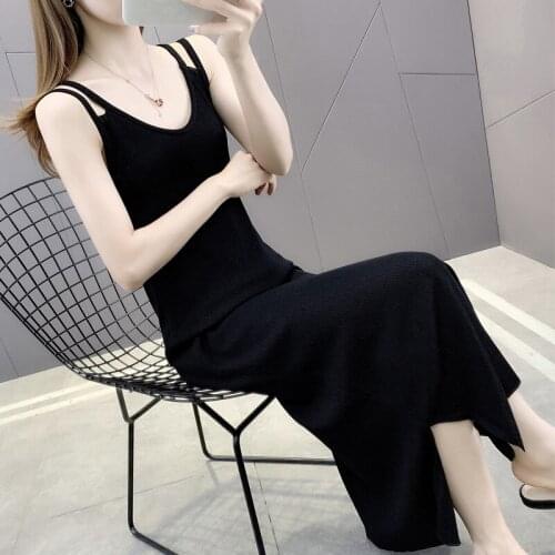 Dress Knitted Sexy Bodycon Dresses Women Solid color 2021 Summer Sleeveless Dress Vestidos
