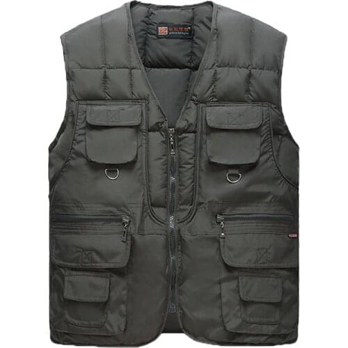 2020 New Cotton Warm Vest Man Winter with Many Pockets Male Sleeveless Jacket Men Fashion Zipper Pro Journalist Waistcoat