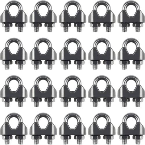 20PCS 1/8 Inch M3 Stainless Steel Wire Rope Cable Clip Clamp for Kayak Canoe Boat Fishing