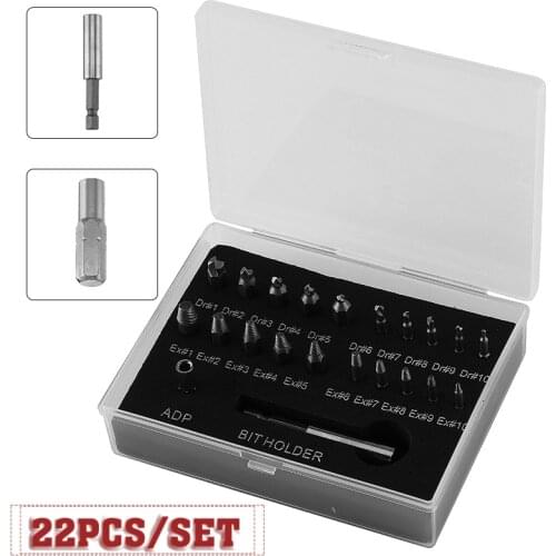 22PCS/Set Damaged Screw Remover Drill Bit Set Breaking Screws Broken Bolt Extractor Demolition Tools For Square Hex Bolts