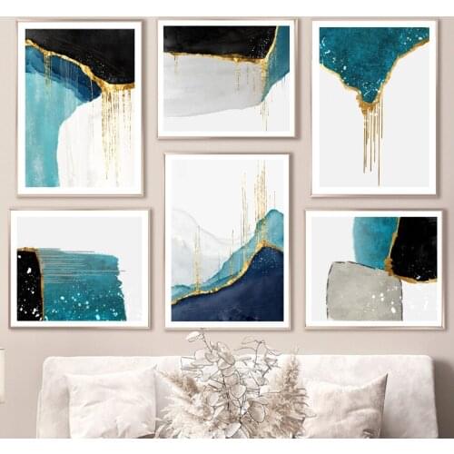 Blue Marble Color Block Lines Abstract Wall Art Canvas Painting Nordic Posters And Prints Wall Pictures For Living Room Decor