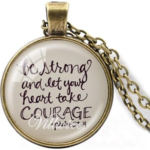 VILLWICE bible verse necklace be strong let your heart take courage psalm 27:14 scripture quote jewelry christian faith gift