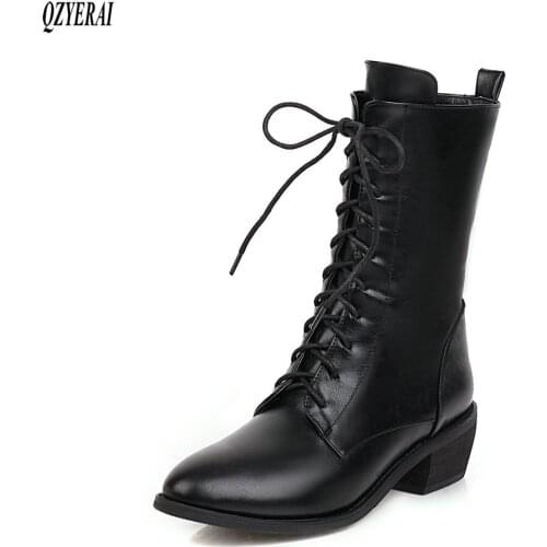 QZYERAI black beige brown Riding boots Female boots fashion lace-up Womens boots Autumn winter Womens shoes Size 34-43