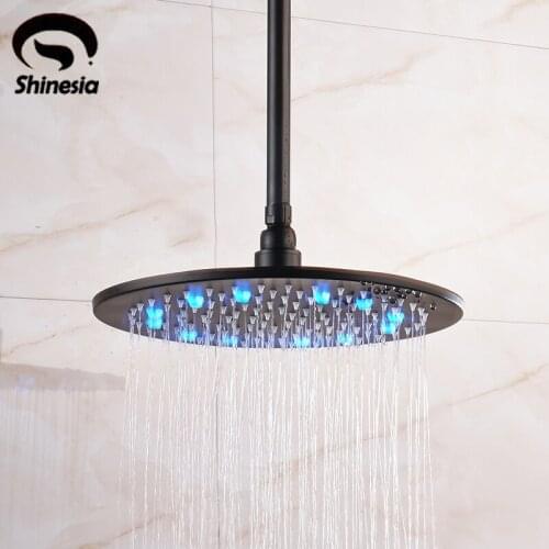 Oil Rubbed Bronze 12 Inch 16 Inch LED Rainfall Shower Head with Shower Arm Solid Brass Bathroom Shower Head
