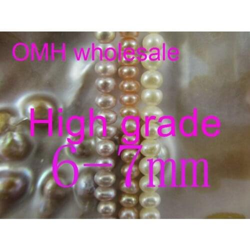 OMH wholesale 75pcs 6-7mm High grade DIY bracelet jewelry accessories space beads smooth flat round Real Freshwater pearls PJ327