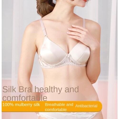 Summer 100% silk bra Unlined thin seamless bra silk smooth comfortable underwear underwear women bra lingerie Wire Free
