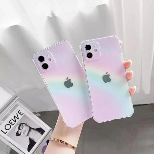 Rainbow Gradient Phone Case for iPhone 12 11 Pro Max XR Xs MAX Soft Thin TPU Glossy Clear Case for iPhone 6s 7 8 Plus Cover Capa