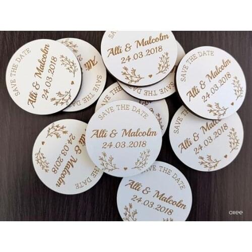 Wood magnet save the date , vintage design Wedding save the date magnets