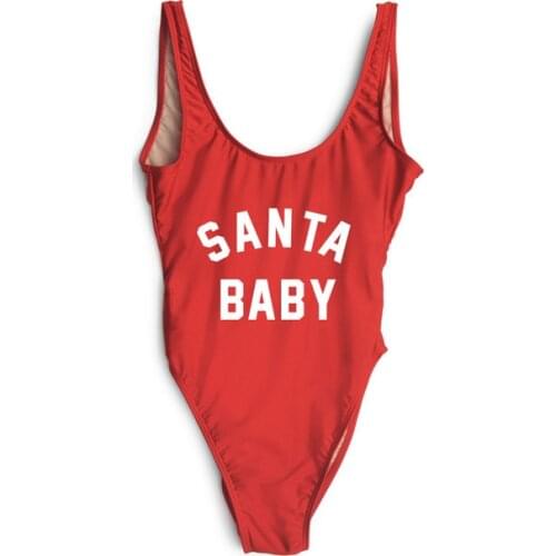 SANTA BABY One piece suit jumpsuit Bodysuit Funny Swimwear Women Sexy one-piece Female backless beachwear Slim Short Romper