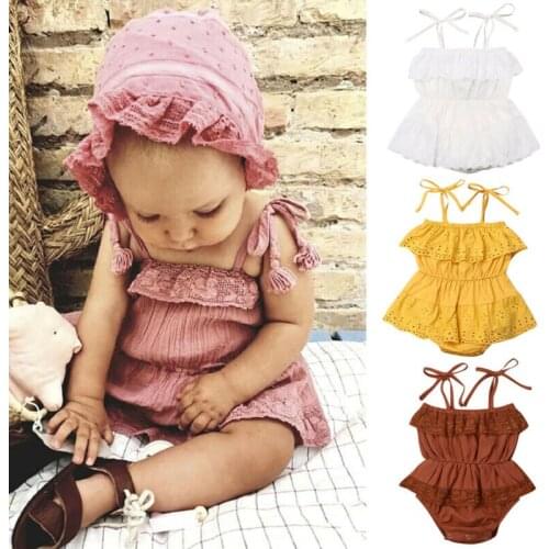 Baby Bodysuit 2019 Summer Newborn Infant Baby Girl Clothes Ruffle Sleeveless Hollow Romper Dress Outfit