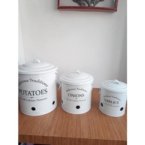Evvehediyelikeşya pcs set White Galvanized Potato Onion Garlic Storage Bucket Crisper