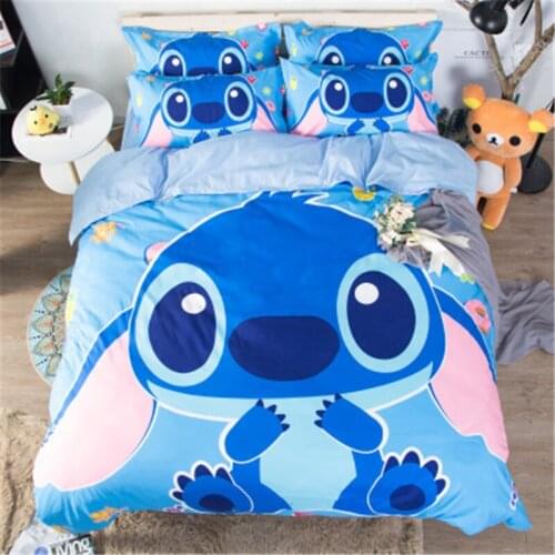 Disney Popular Comic Stitch Cute Stitch Pattern Bedding Set Cartoon Duvet Bed Cover Pillowcase Girls and Boys Bedroom Decoration