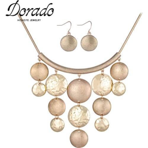 Round Pendant Necklace Earrings Jewelry Set For Women Retro New Female Choker Necklace Drop Earrings Set Fashion Jewelry