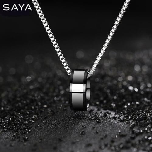 Tungsten Carbide Pendants Chain Necklace for Men with Hi-Tech Ceramic Scratch Proof Length 50/55/60CM, Engraving, Free Shipping