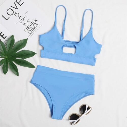 Summer Solid Color Hollow Out Bikini Swimsuit Women Multi Color Swimming Suit for Women High Waist Beach Bathing Suit Women