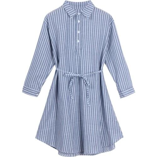 Pregnant shirt Clothes For Pregnancy Women Blue vertical striped shirt cotton linen maternity dress Autumn Spring 30% Off
