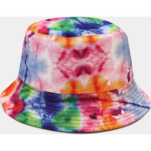 Summer Fisherman Hat Reversible Harajuku Bucket Hats For Women Men Street Hip Hop Cap Rainbow Tie Dye Printed Fishing Hat