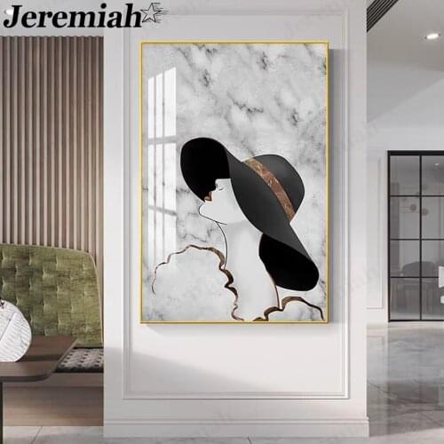 Fashion Woman Canvas Painting Black Hat Poster Wall Art Picture Print Nordic Home Living Room Decoration Gift Accessories