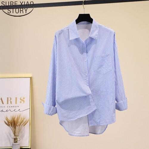Fashion Striped Shirts Spring and Autumn New Women Long Sleeve Blouse Korean Plus Size Loose Button Up Shirt Tops Clothes 16701