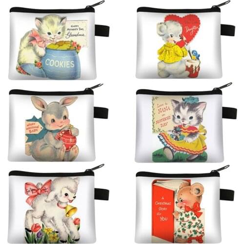 Cartoon Cute Animals Coin Bag Women Vintage Purse Bus Card Bag Bear Cub Coin Bags Portable Earphone Bag Mini Lipstick Bags