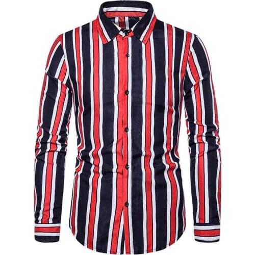 Man Shirt Tops Casual Slim Printed Long Sleeves Buttons Shirts Stripe Turn Down Collar Top Mens Luxury Slim Shirts 2 Colors