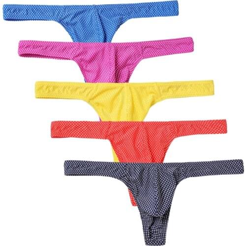 Men underwear Sexy Thong Dot Gays G-strings Low-rise Soft G String Thin Tight Tanga Lenceria Hombre 5Pcs/ lot