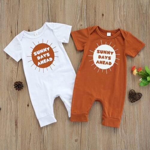 0-18M Toddler Baby Boys Girls Summer Clothes Letter Print Short Sleeve Clothes Cotton Casual Romper Jumpsuit Outfits